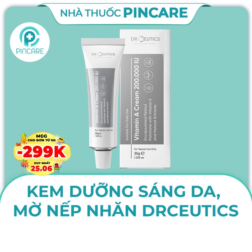 Kem dưỡng Vitamin A trẻ hoá sáng da, mờ nếp nhăn DRCEUTICS Cream 200.000 IU 35g - Hàng chính hãng - Nhà thuốc Pincare