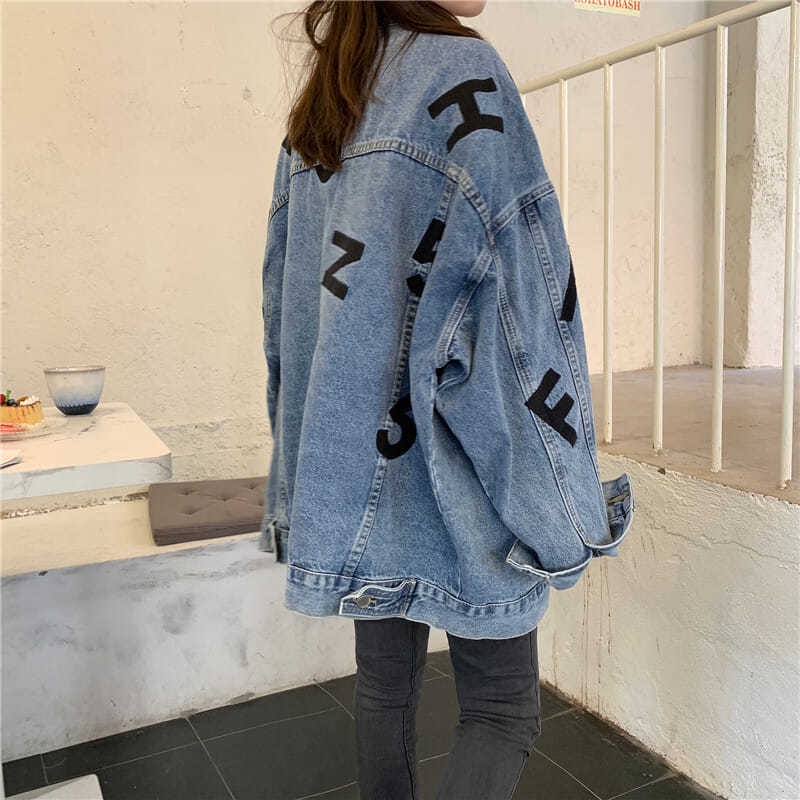 Áo Khoác Denim Dáng Rộng Thêu Họa Tiết Phong Cách Hàn Quốc Thời Trang Mùa Thu Mới Cho Nữ