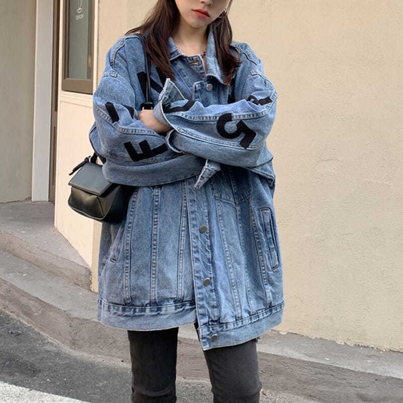 Áo Khoác Denim Dáng Rộng Thêu Họa Tiết Phong Cách Hàn Quốc Thời Trang Mùa Thu Mới Cho Nữ