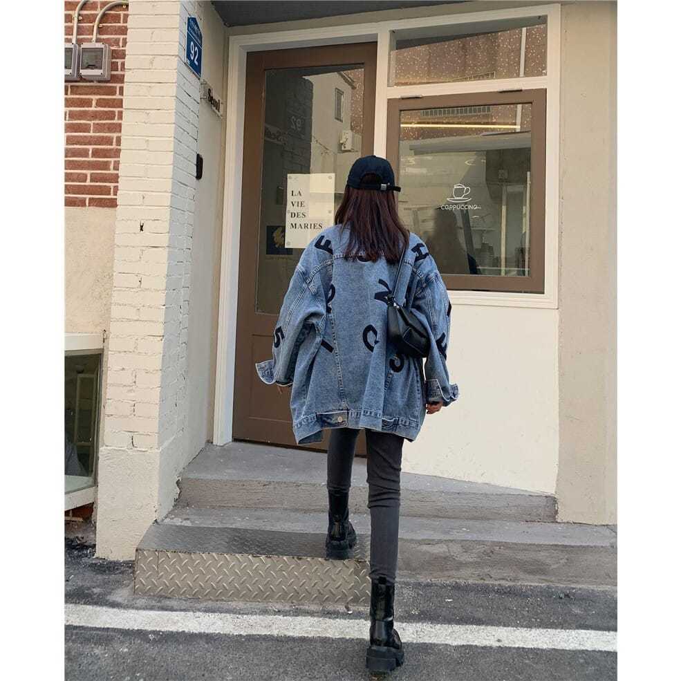 Áo Khoác Denim Dáng Rộng Thêu Họa Tiết Phong Cách Hàn Quốc Thời Trang Mùa Thu Mới Cho Nữ