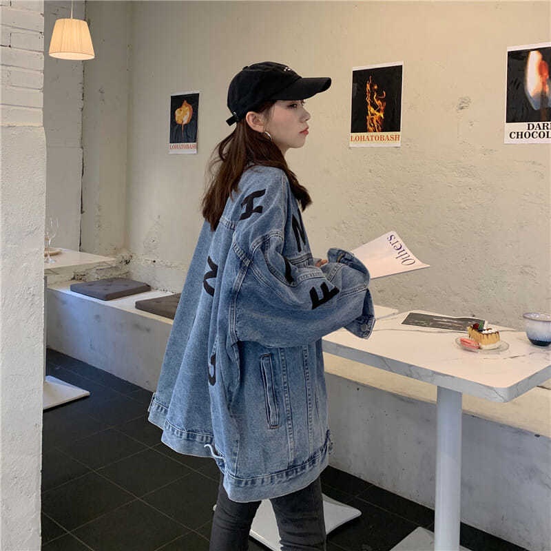 Áo Khoác Denim Dáng Rộng Thêu Họa Tiết Phong Cách Hàn Quốc Thời Trang Mùa Thu Mới Cho Nữ