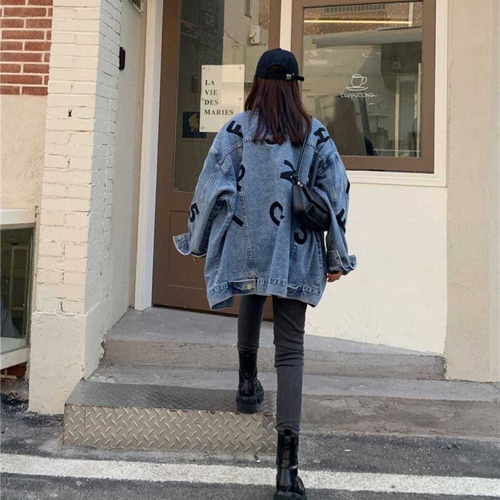 Áo Khoác Denim Dáng Rộng Thêu Họa Tiết Phong Cách Hàn Quốc Thời Trang Mùa Thu Mới Cho Nữ