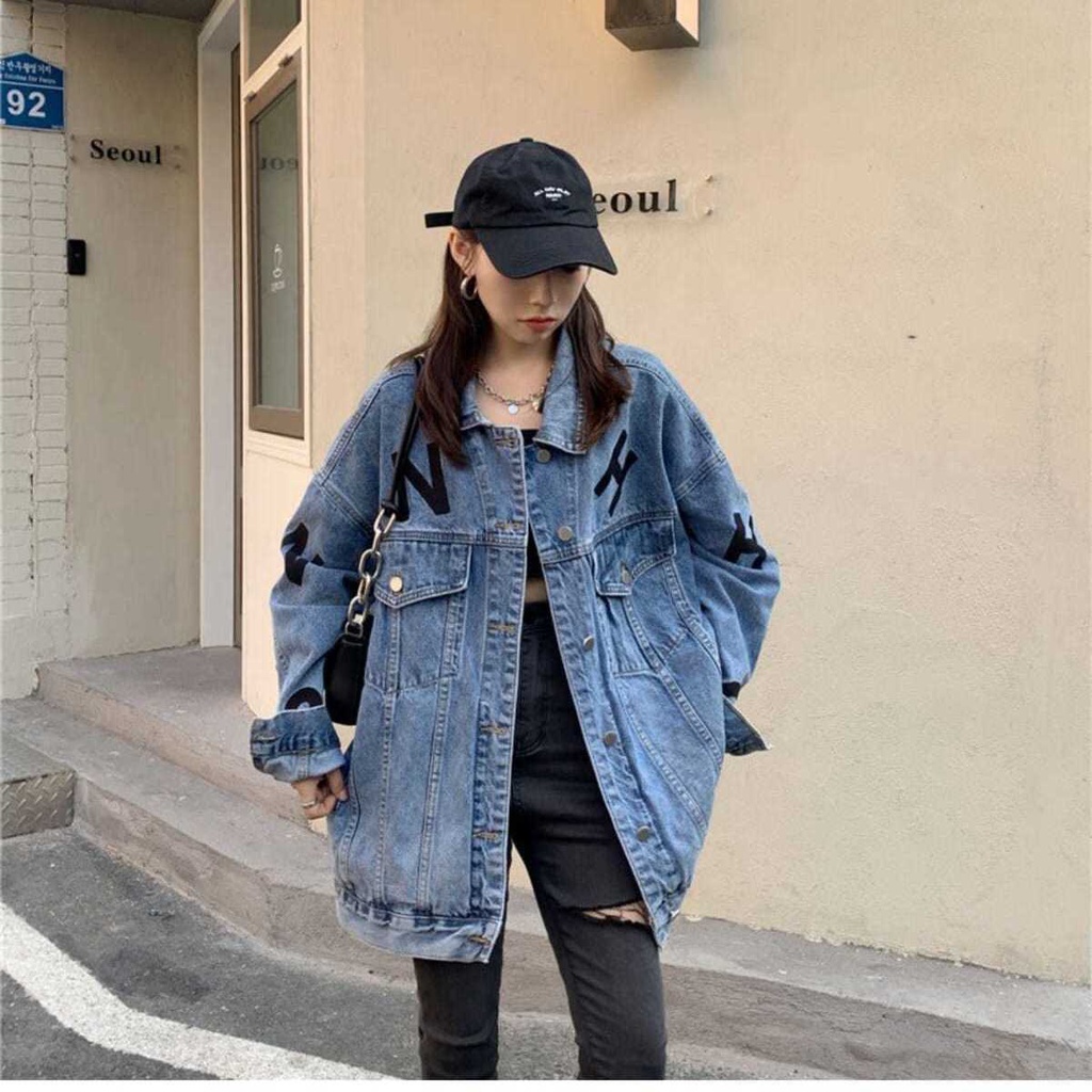 Áo Khoác Denim Dáng Rộng Thêu Họa Tiết Phong Cách Hàn Quốc Thời Trang Mùa Thu Mới Cho Nữ