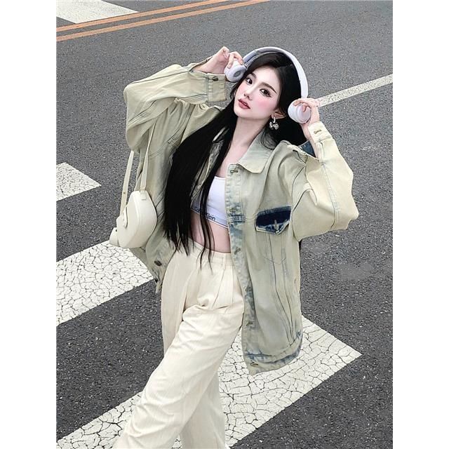 Jiashucheng Áo Khoác Denim Phong Cách Lười Retro Mùa Xuân Dành Cho Nữ