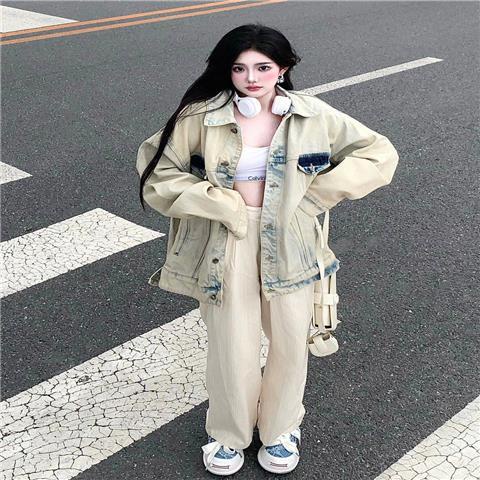 Jiashucheng Áo Khoác Denim Phong Cách Lười Retro Mùa Xuân Dành Cho Nữ