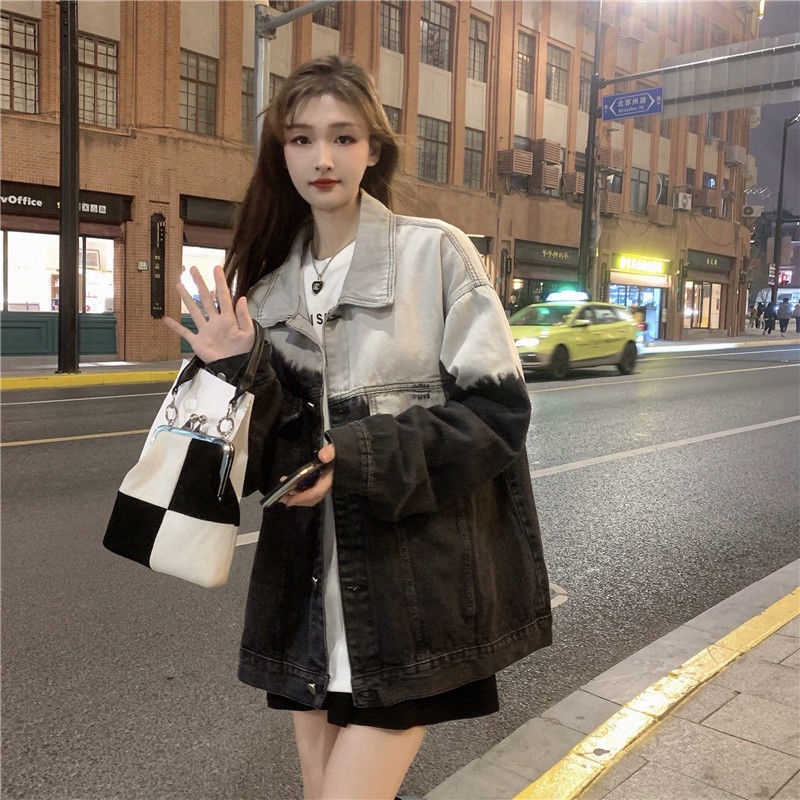 Áo Khoác Denim Tay Dài Dáng Rộng Màu Gradient Phong Cách Hàn Quốc Thời Trang Xuân Thu Mới Cho Nữ