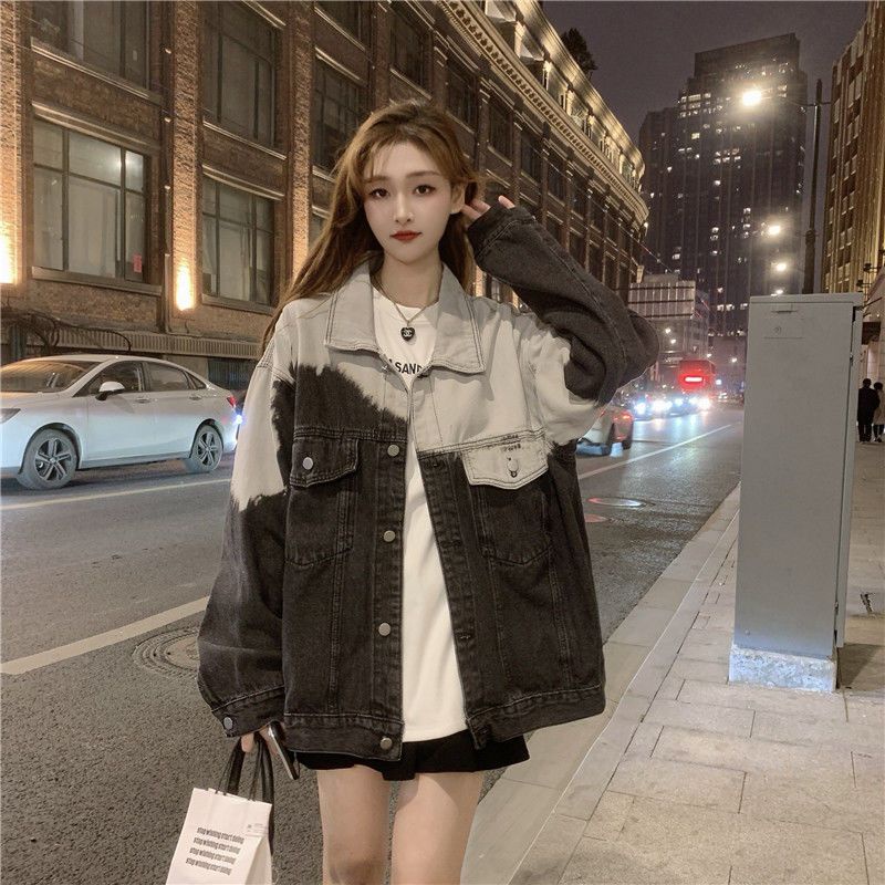 Áo Khoác Denim Tay Dài Dáng Rộng Màu Gradient Phong Cách Hàn Quốc Thời Trang Xuân Thu Mới Cho Nữ