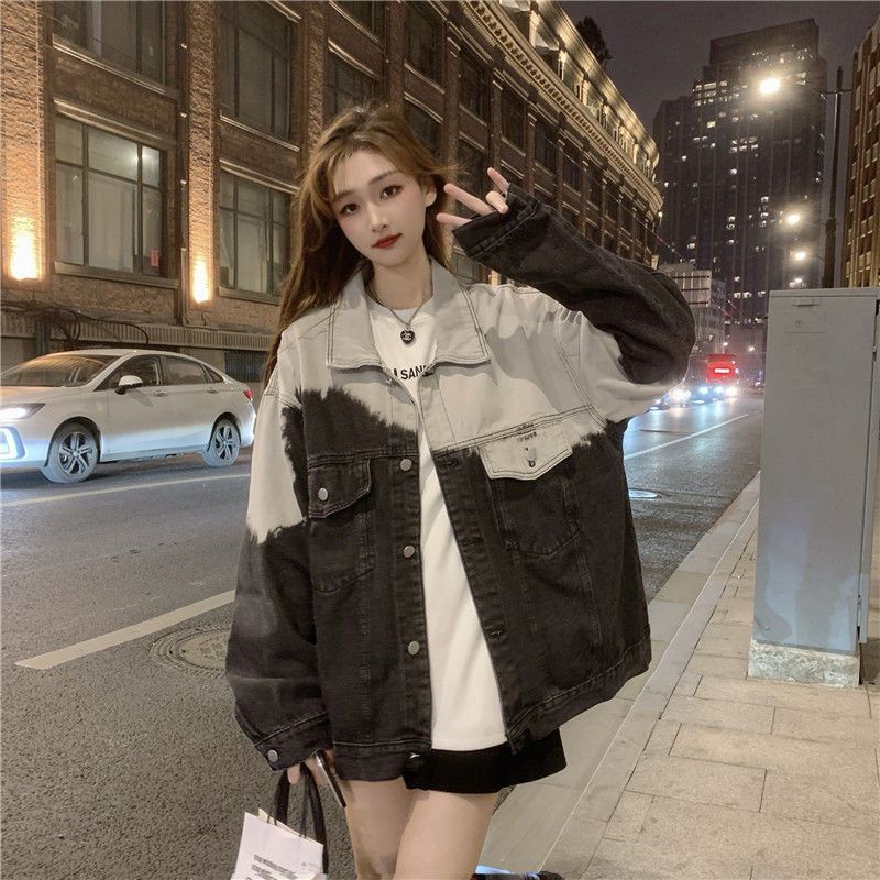 Áo Khoác Denim Tay Dài Dáng Rộng Màu Gradient Phong Cách Hàn Quốc Thời Trang Xuân Thu Mới Cho Nữ
