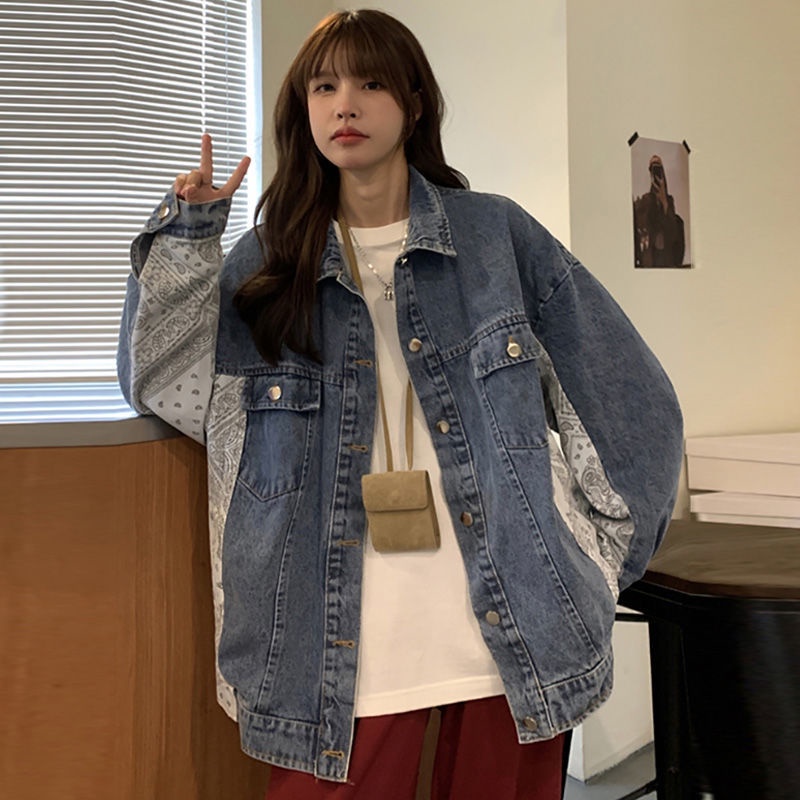 Áo Khoác Denim In Họa Tiết Phong Cách Hàn Quốc Thời Trang Xuân Thu Mới Cho Nữ