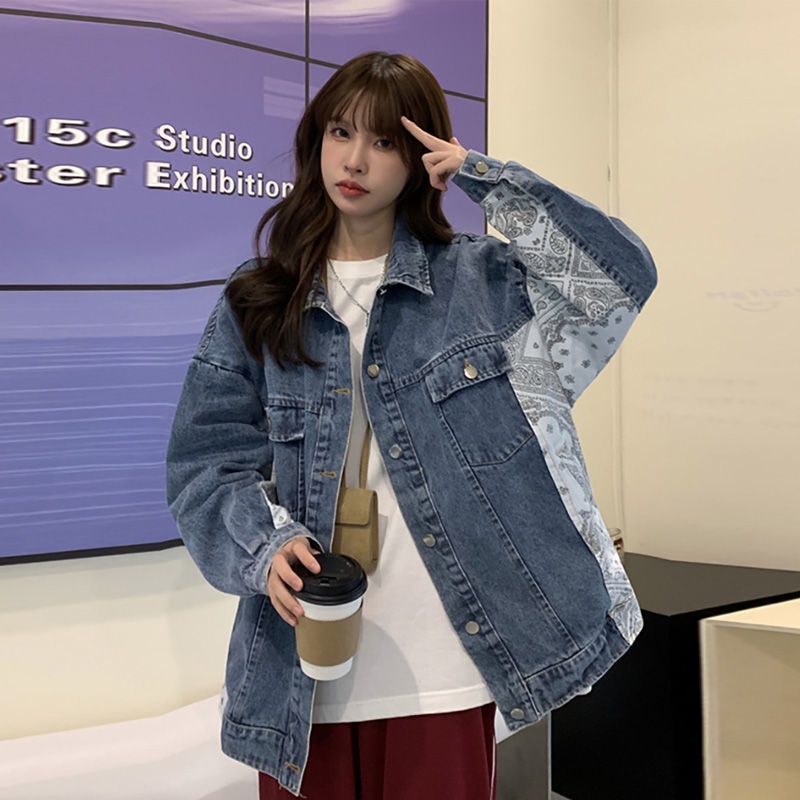 Áo Khoác Denim In Họa Tiết Phong Cách Hàn Quốc Thời Trang Xuân Thu Mới Cho Nữ