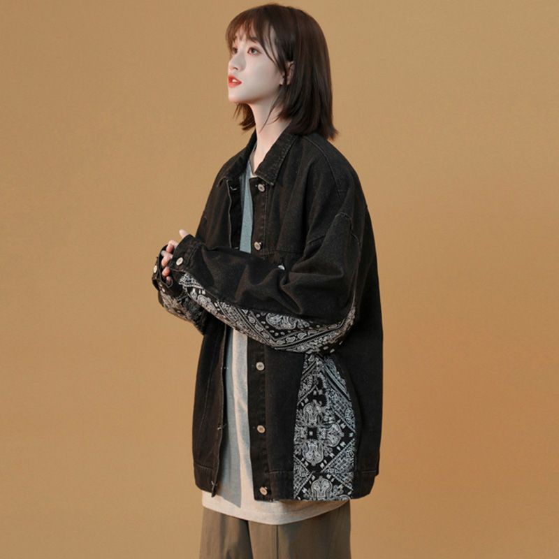 Áo Khoác Denim In Họa Tiết Phong Cách Hàn Quốc Thời Trang Xuân Thu Mới Cho Nữ