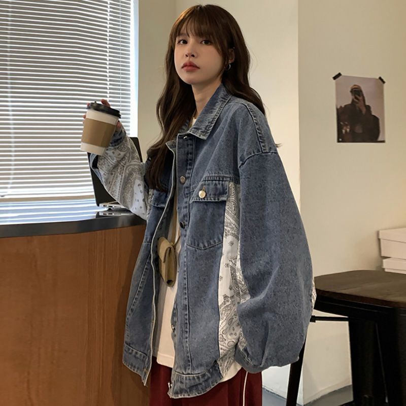 Áo Khoác Denim In Họa Tiết Phong Cách Hàn Quốc Thời Trang Xuân Thu Mới Cho Nữ