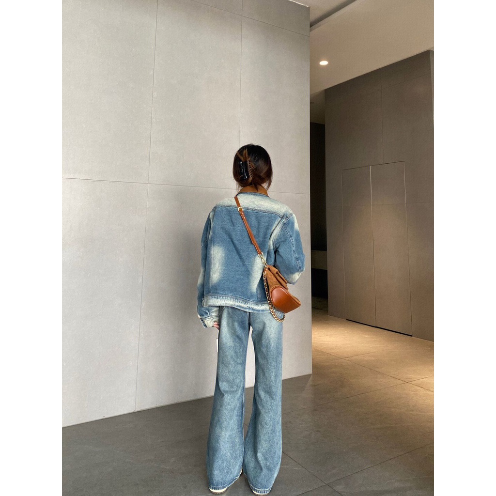 Jiashucheng Áo Khoác Denim Dáng Rộng Phối Màu Tương Phản Kiểu Retro Mỹ Thời Trang Mùa Xuân Mới Cho Nữ