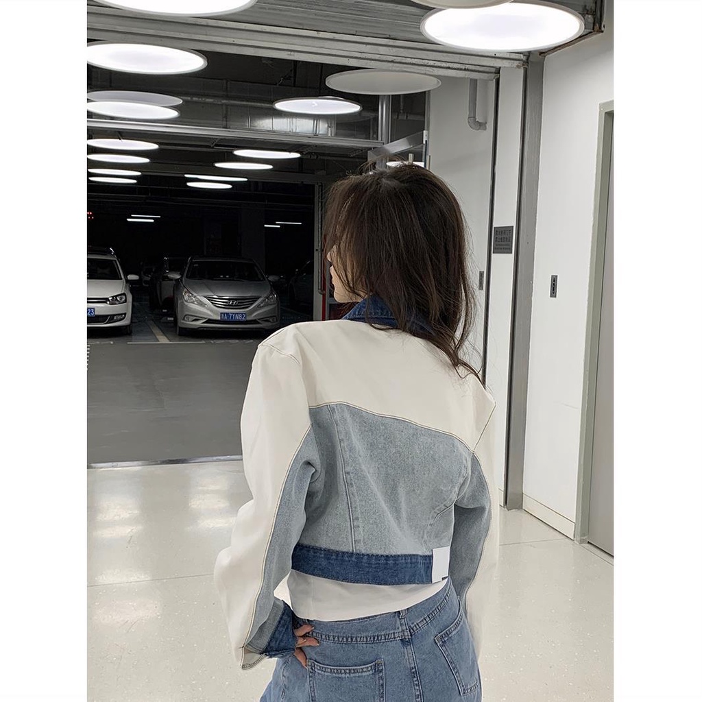 Jiashucheng Áo Khoác Denim Ngắn Khâu Dáng Ôm Mới Dành Cho Bạn Nữ