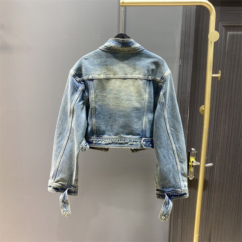 Áo Khoác Denim Ngắn Cổ Đứng Dáng Rộng Phong Cách Retro Xuân Thu Dành Cho Nữ