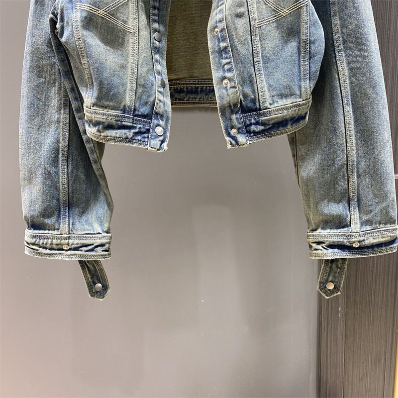Áo Khoác Denim Ngắn Cổ Đứng Dáng Rộng Phong Cách Retro Xuân Thu Dành Cho Nữ