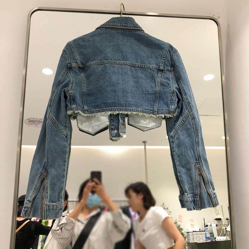 Jiashucheng Áo Khoác Denim Ngắn Dáng Ôm Eo Cao Phong Cách Đường Phố Mỹ Thời Trang Xuân Thu Dành Cho Nữ