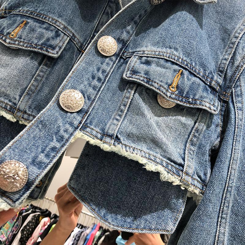 Jiashucheng Áo Khoác Denim Ngắn Dáng Ôm Eo Cao Phong Cách Đường Phố Mỹ Thời Trang Xuân Thu Dành Cho Nữ