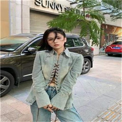 Jiashucheng Áo Sơ Mi Denim Dài Tay Thắt Dây Chéo Phong Cách Retro Dành Cho Nữ