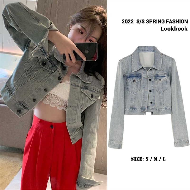 Áo Khoác Denim Tay Dài Phong Cách Retro Thời Trang Xuân Thu Mới Cho Nữ