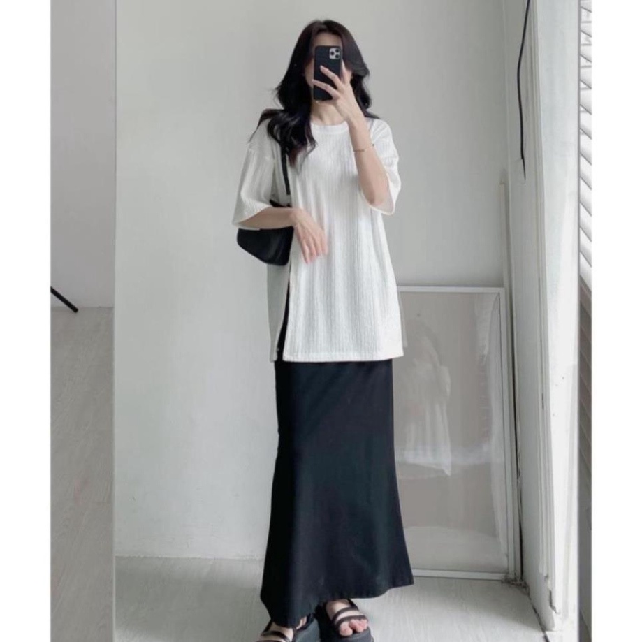 456ád Áo nữ thun gân form rộng tay lỡ basic dễ phối đồ AO2 78