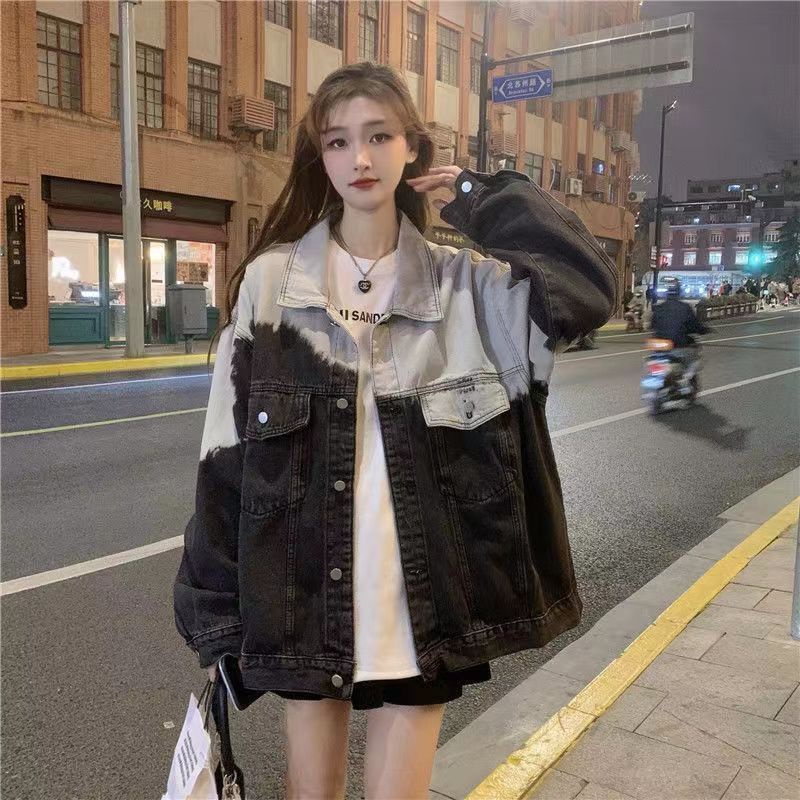 Jiashucheng Áo Khoác Denim Màu Gradient Dáng Rộng Phong Cách Hàn Quốc Thời Trang Xuân Thu Mới Cho Nữ