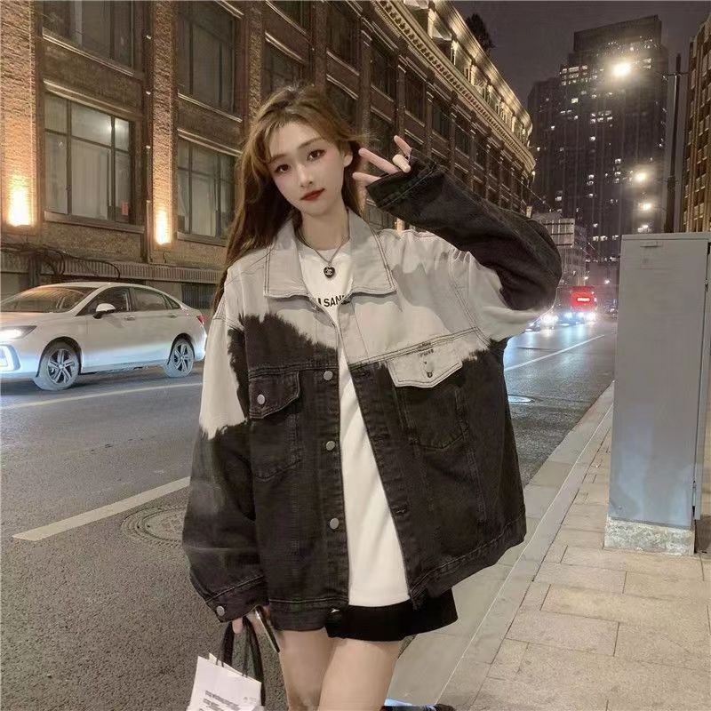 Jiashucheng Áo Khoác Denim Màu Gradient Dáng Rộng Phong Cách Hàn Quốc Thời Trang Xuân Thu Mới Cho Nữ