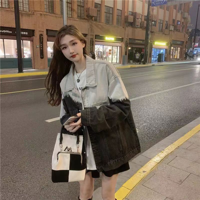 Jiashucheng Áo Khoác Denim Màu Gradient Dáng Rộng Phong Cách Hàn Quốc Thời Trang Xuân Thu Mới Cho Nữ