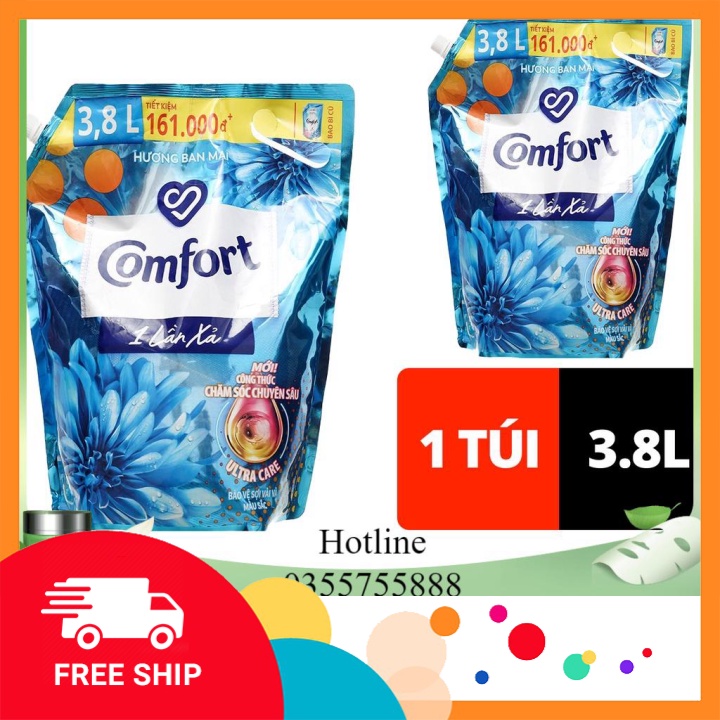 (Freeship) Gía sale rẻ Nước xả làm mềm vải Comfort 1 Lần Xả Hương Ban Mai Túi 3.8L/3.2L Hàng mới về