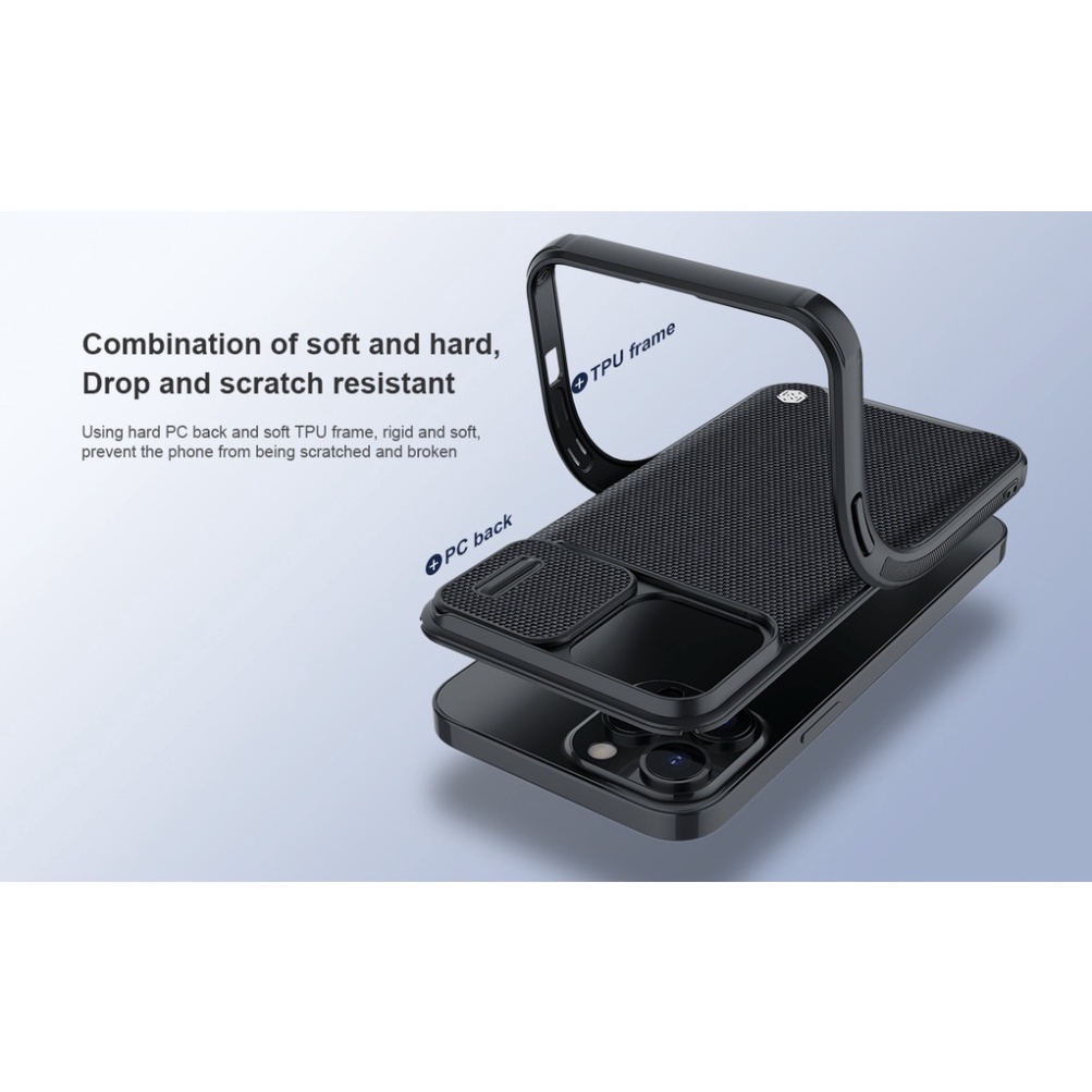 Ốp Lưng Nillkin cho iPhone 14 Pro Max - 14 Max - 14 Pro - 13 Pro - 13 ProMax Textured sợi vải carbon trượt bảo vệ camera