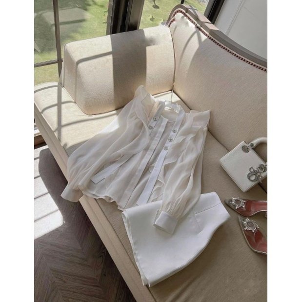 Sét Áo Viền Bèo Phối Dây Đính Đá + Chân Váy - D0757 Dạo Phố, Dự Tiệc VSV Clothing