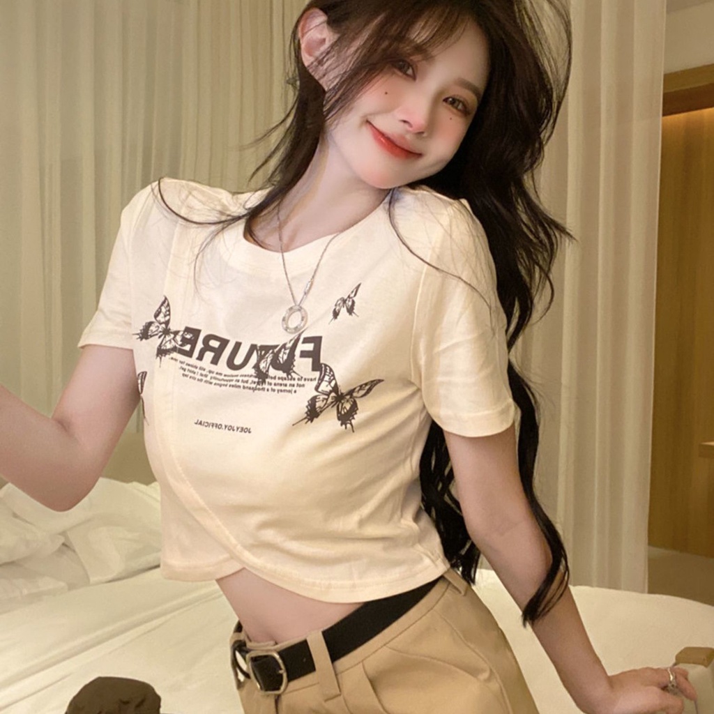 Áo Thun Nữ Ngắn Tay Lệch Vai Ôm Dáng Phong Cách Mùa Hè Mới