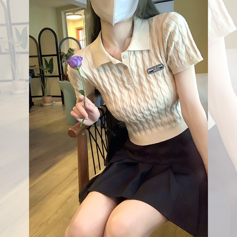 Jiashucheng Áo Thun polo Dệt Kim Tay Ngắn Phong Cách Pháp Thiết Kế Mới Mùa Hè Cho Nữ