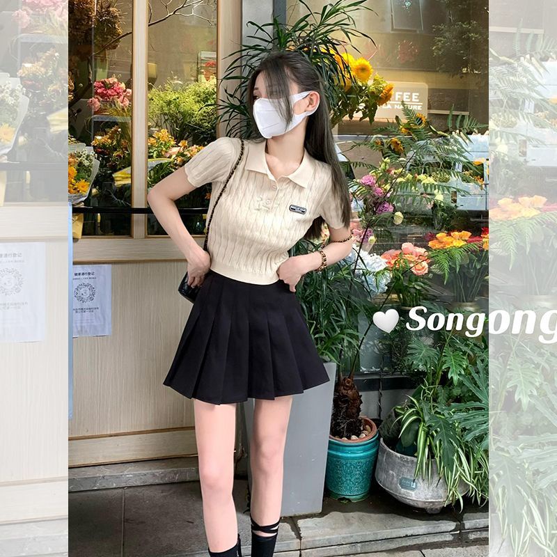 Jiashucheng Áo Thun polo Dệt Kim Tay Ngắn Phong Cách Pháp Thiết Kế Mới Mùa Hè Cho Nữ