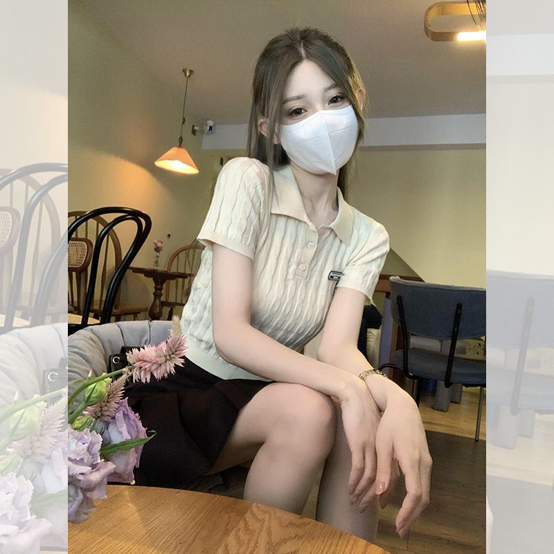 Jiashucheng Áo Thun polo Dệt Kim Tay Ngắn Phong Cách Pháp Thiết Kế Mới Mùa Hè Cho Nữ