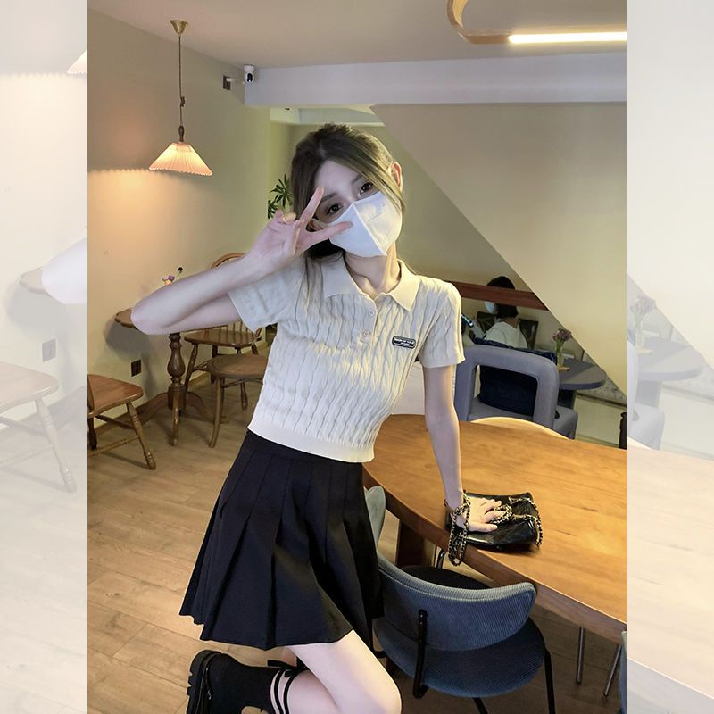 Jiashucheng Áo Thun polo Dệt Kim Tay Ngắn Phong Cách Pháp Thiết Kế Mới Mùa Hè Cho Nữ