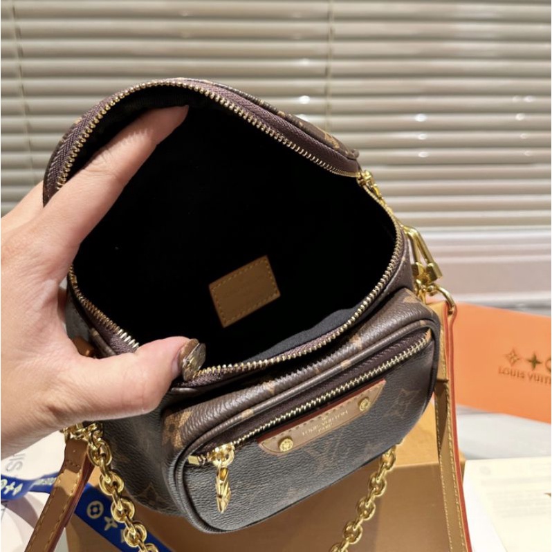 Túi LV bumbag mini hoa monogram sz17cm có ngăn khóa kéo trước mặt fullbox vip