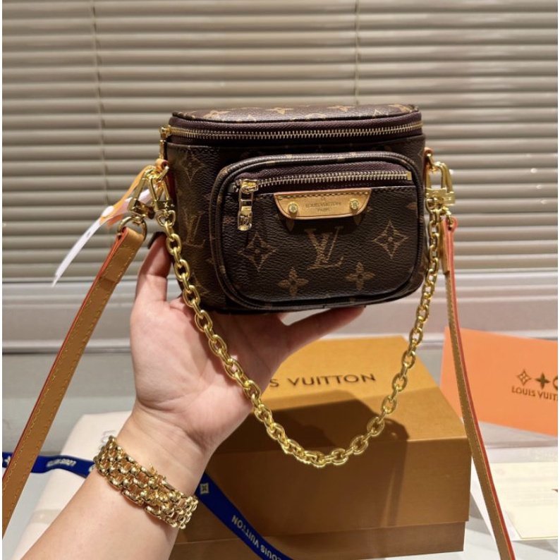 Túi LV bumbag mini hoa monogram sz17cm có ngăn khóa kéo trước mặt fullbox vip