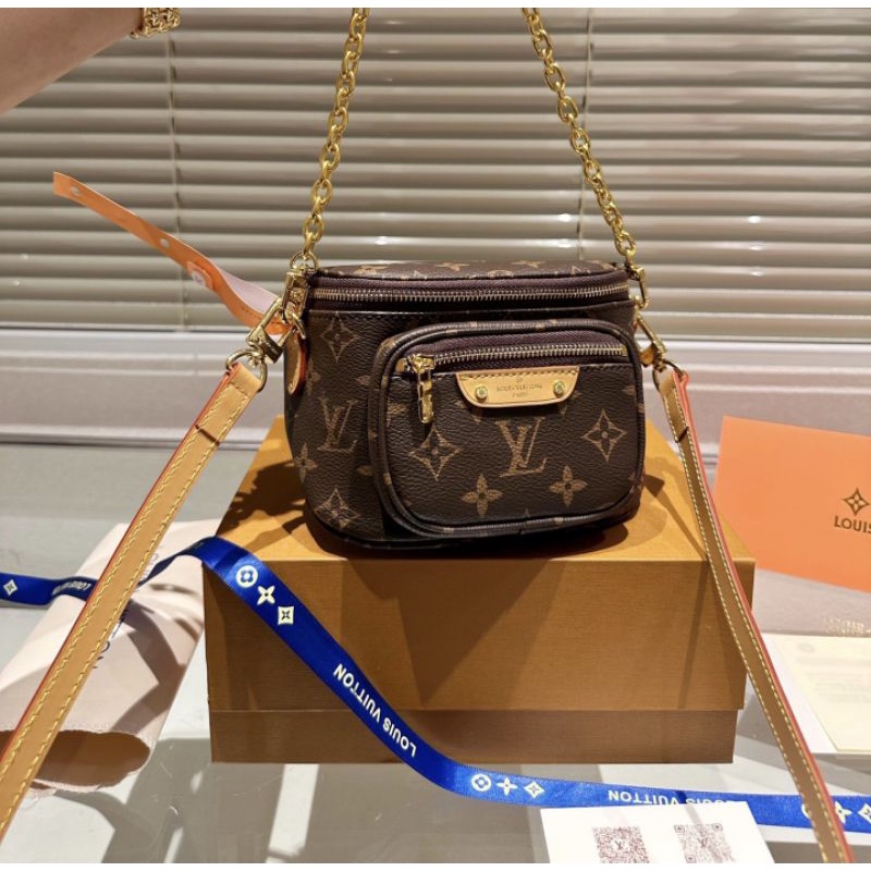 Túi LV bumbag mini hoa monogram sz17cm có ngăn khóa kéo trước mặt fullbox vip