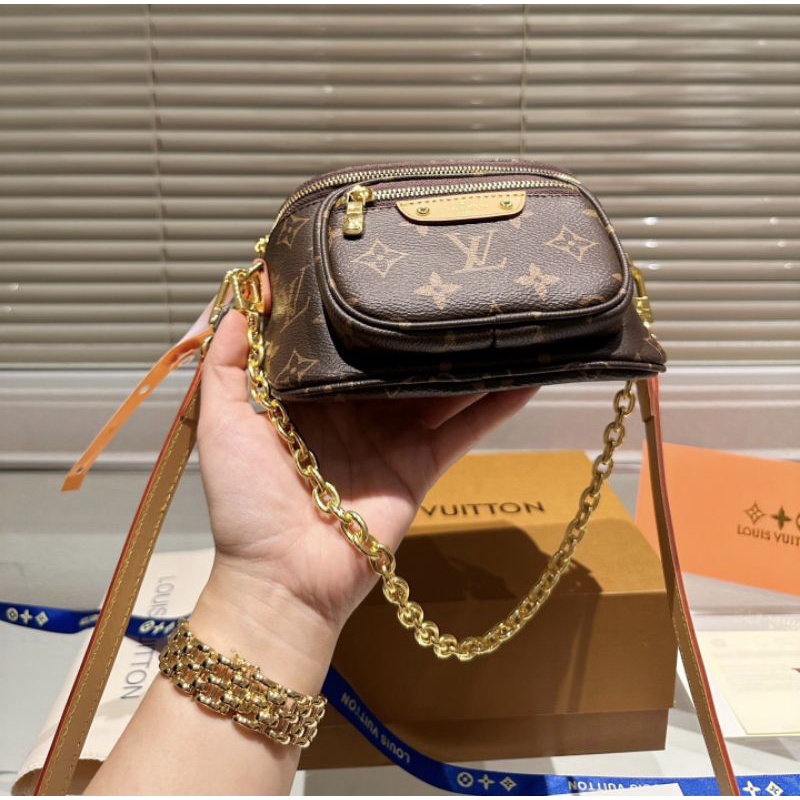 Túi LV bumbag mini hoa monogram sz17cm có ngăn khóa kéo trước mặt fullbox vip