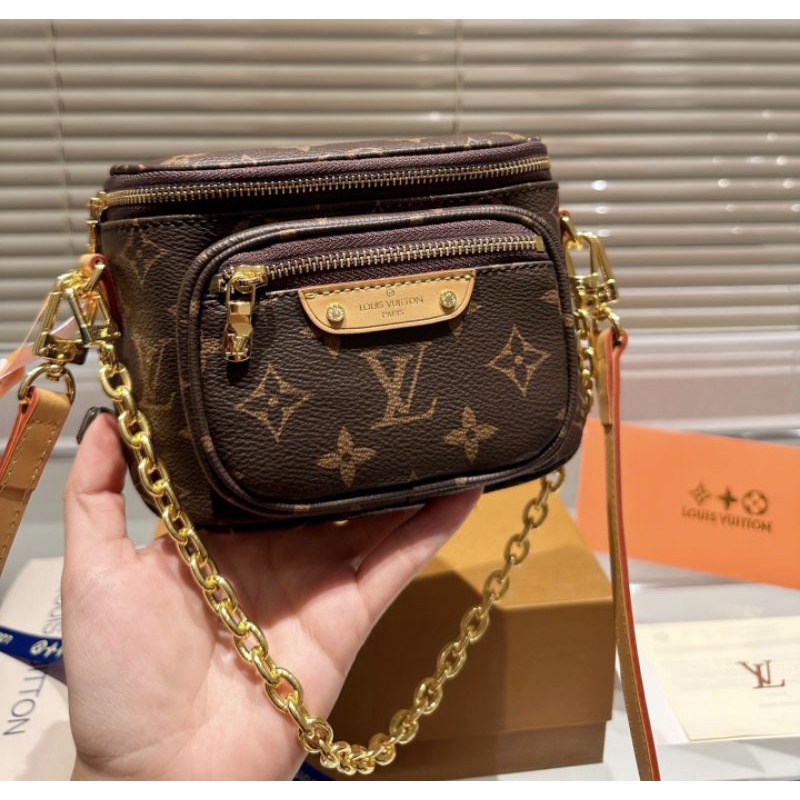 Túi LV bumbag mini hoa monogram sz17cm có ngăn khóa kéo trước mặt fullbox vip