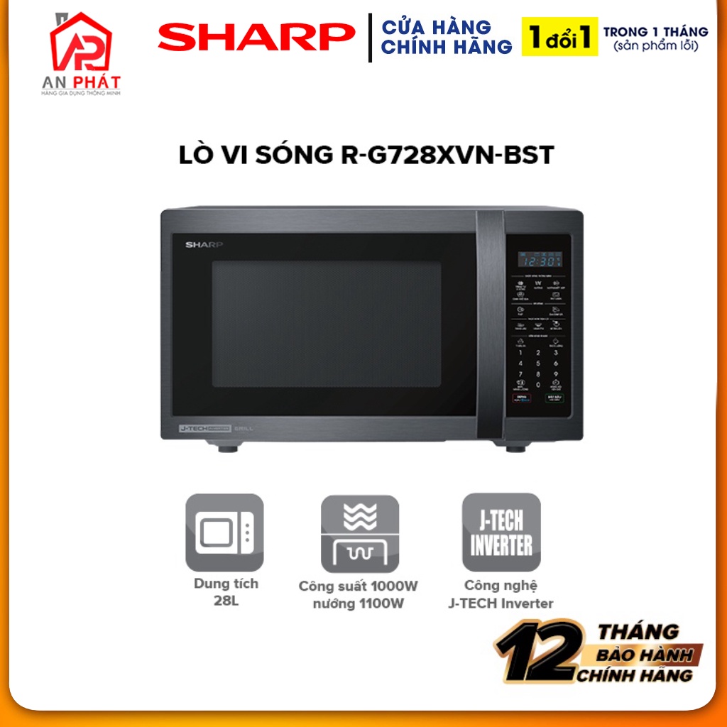 Lò Vi Sóng Kết Hợp Nướng Sharp R-G728XVN-BST J-Tech Inverter - Hàng Chính Hãng