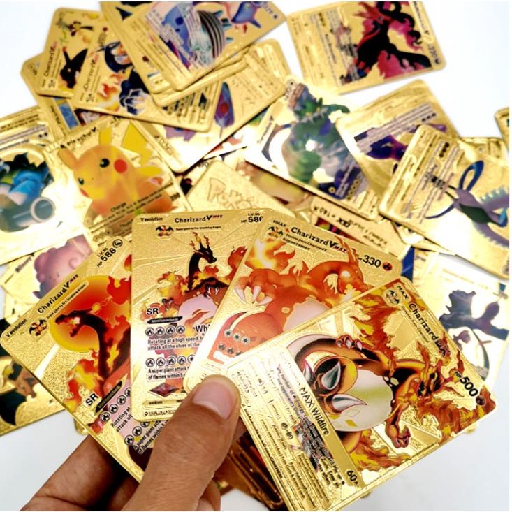 Bộ thẻ bài Pokemon cao cấp , thẻ lá mạ vàng, mạ bạc 55 thẻ