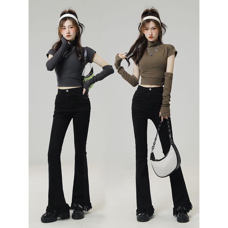 Jiashucheng Áo Thun Mỏng Cổ Cao Buộc Dây Eo Nhỏ Nhắn Cá Tính Ngọt Ngào