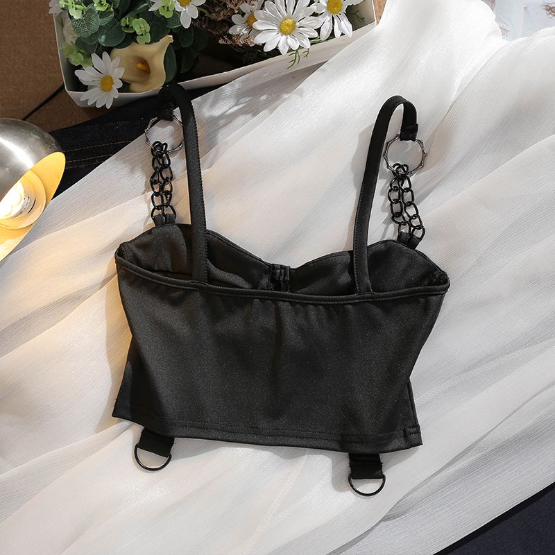 Jiashucheng Áo Ống Ngắn Phối Dây Xích Phong Cách Punk Đường Phố Âu Mỹ