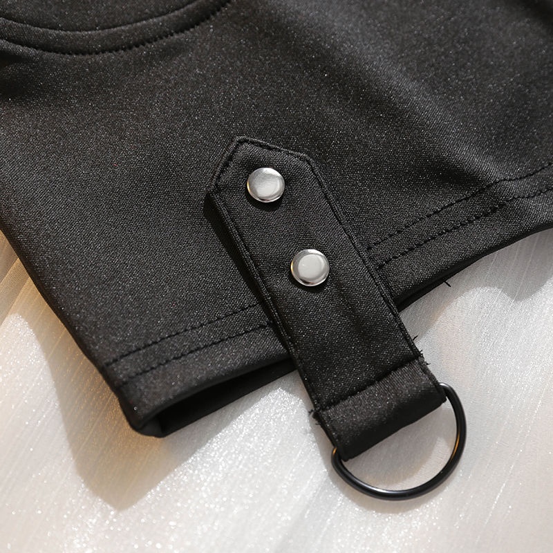 Jiashucheng Áo Ống Ngắn Phối Dây Xích Phong Cách Punk Đường Phố Âu Mỹ