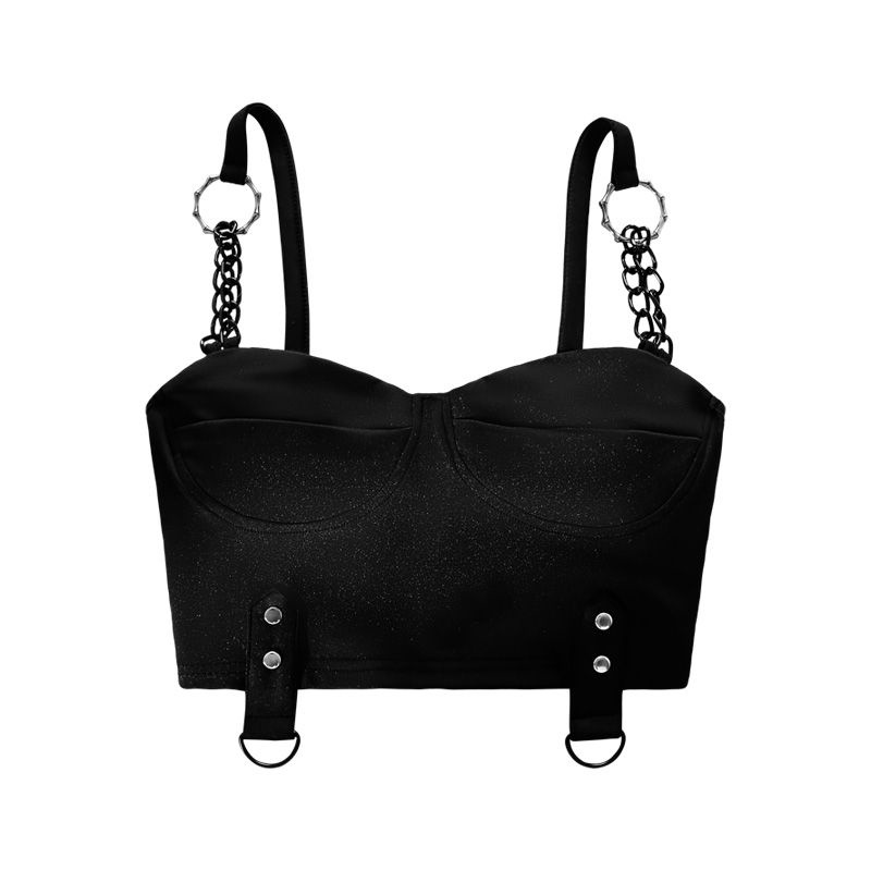 Jiashucheng Áo Ống Ngắn Phối Dây Xích Phong Cách Punk Đường Phố Âu Mỹ