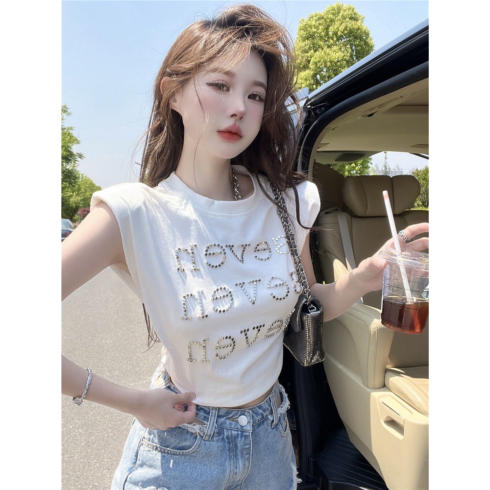 Jiashucheng Áo Thun Ngắn Tay Xếp Ly Phong Cách Kim Cương Nặng Mùa Hè Mới Cho Nữ