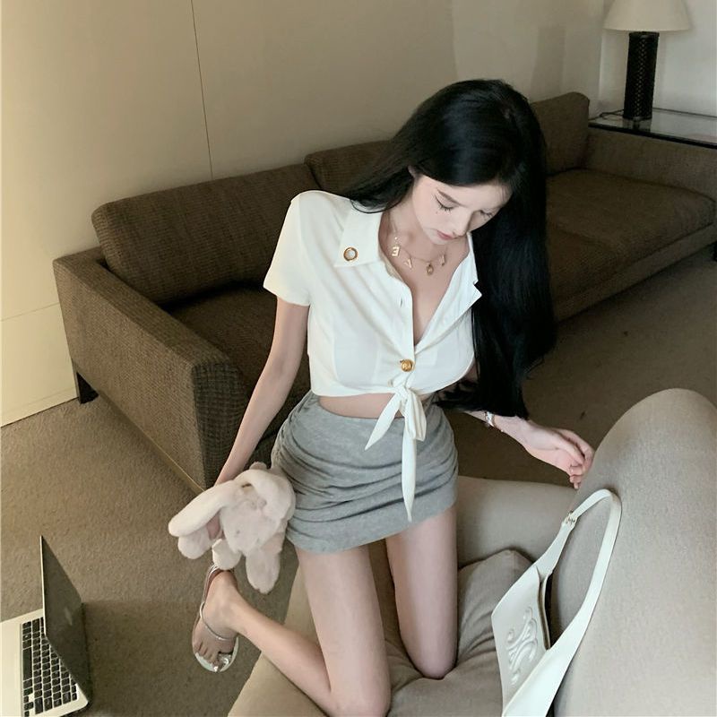 Áo Sơ Mi Ngắn Tay Cổ polo Màu Trắng Phong Cách Pháp Thời Trang Cho Nữ