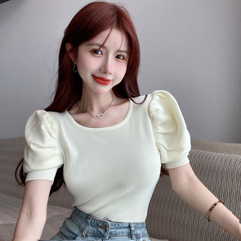 Áo Thun Tay Ngắn Màu Trắng Đính Nơ 2 Phong Cách Mới Mùa Hè Cho Nữ